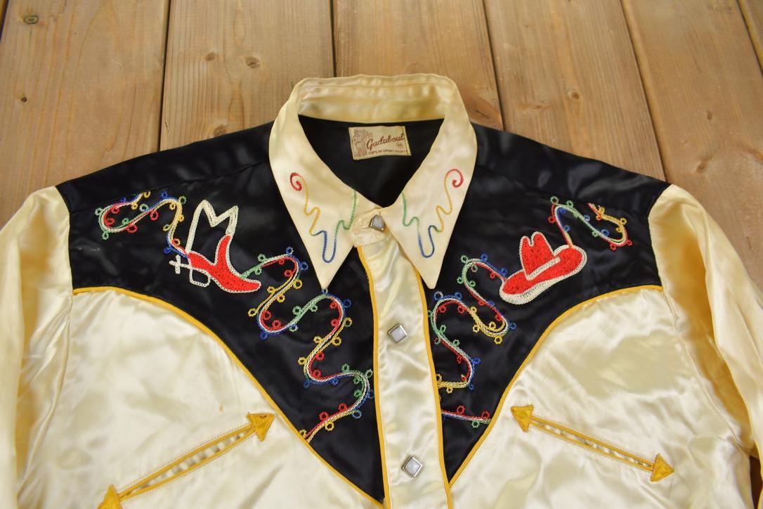 Vintage 1950s Gadabout Embroidered Cowboy Boot Shirt