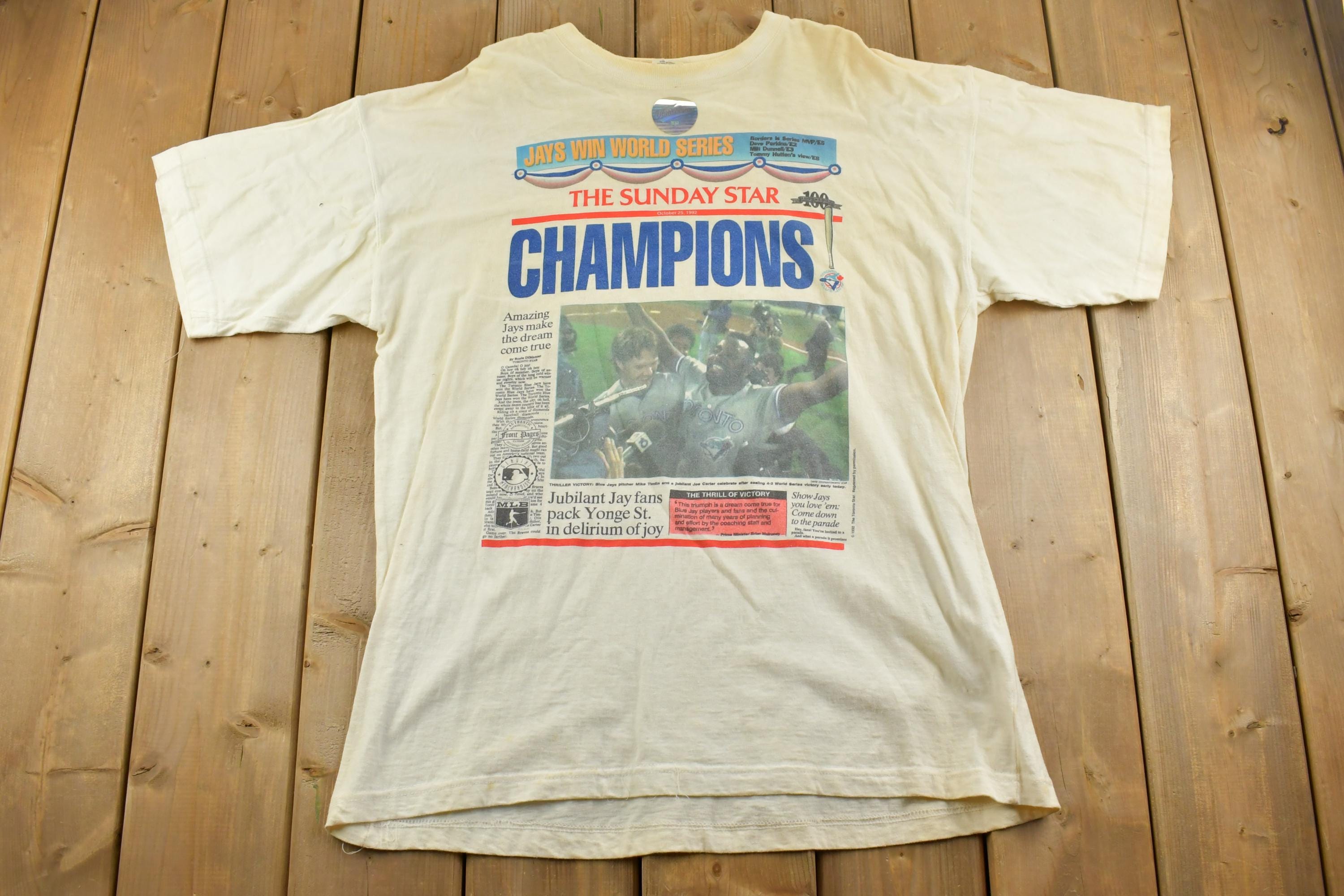 Vintage 1992 Deadstock Toronto Blue Jays World Series Sunday Star MLB Souvenir T-Shirt