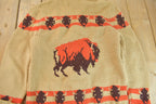 Vintage 1950s Hand-Knit Buffalo Theme Cowichan Sweater