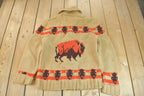 Vintage 1950s Hand-Knit Buffalo Theme Cowichan Sweater