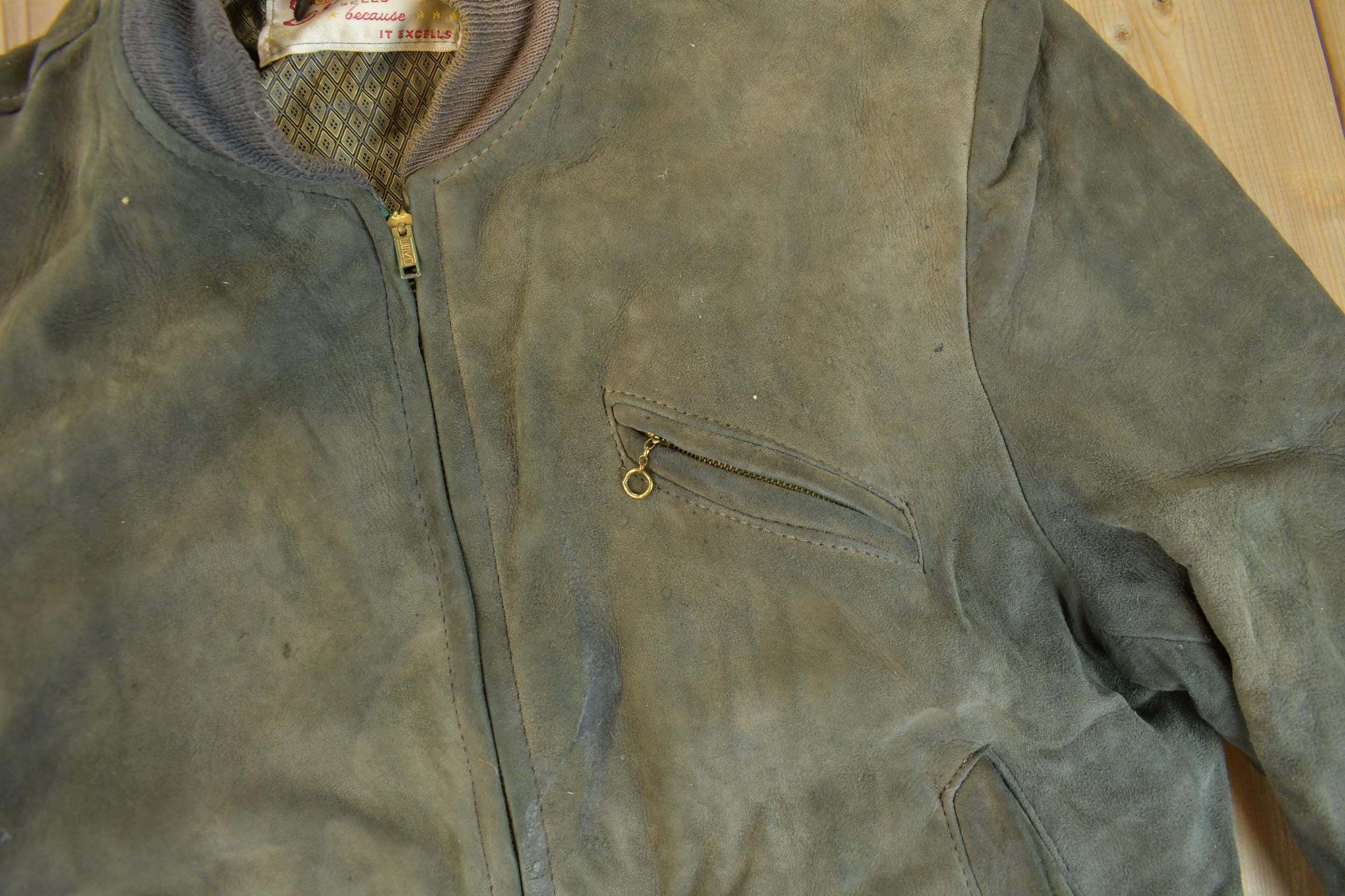 Vintage 1950s Excelled Leather Suede Bomber Jacket Size M