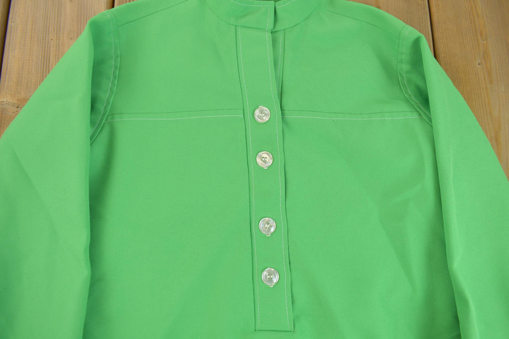 Vintage 1960s Lime Green Half Button Up Over Shirt