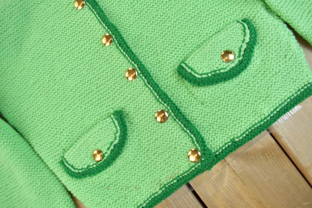 Vintage 1960s Lime Green Knit Cardigan Sweater