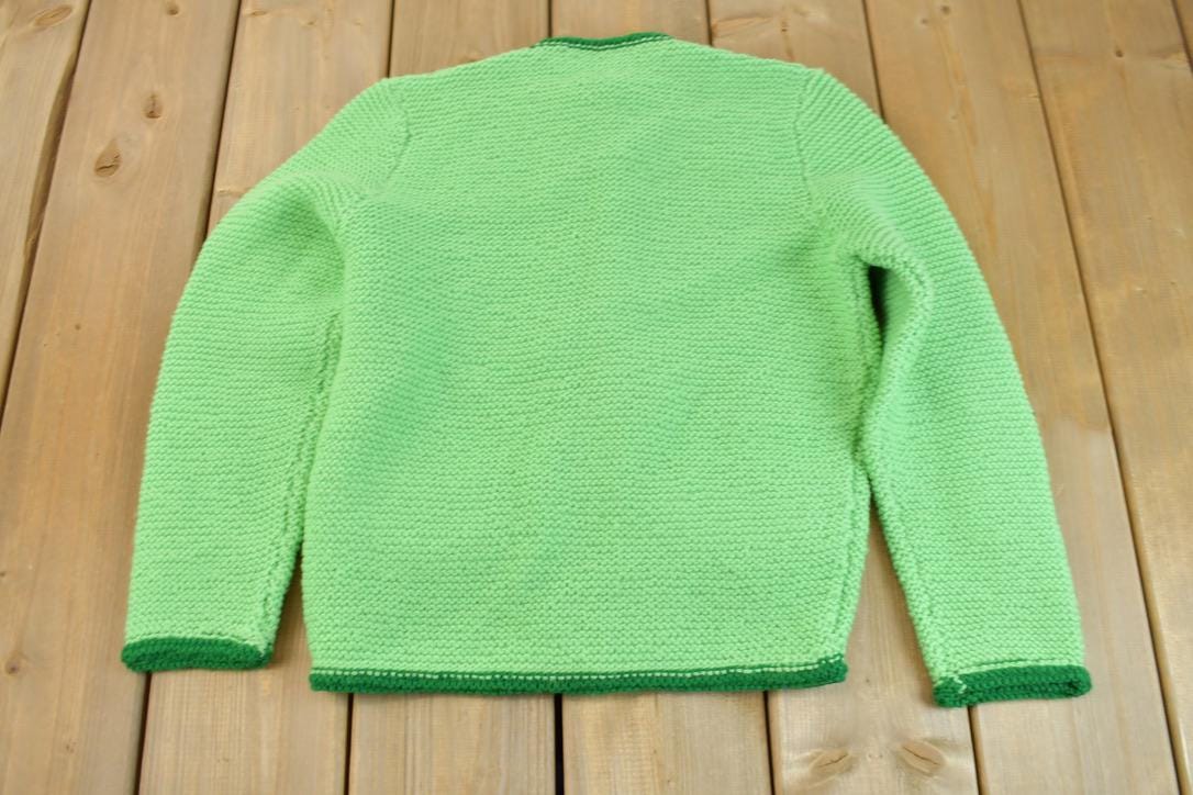 Vintage 1960s Lime Green Knit Cardigan Sweater