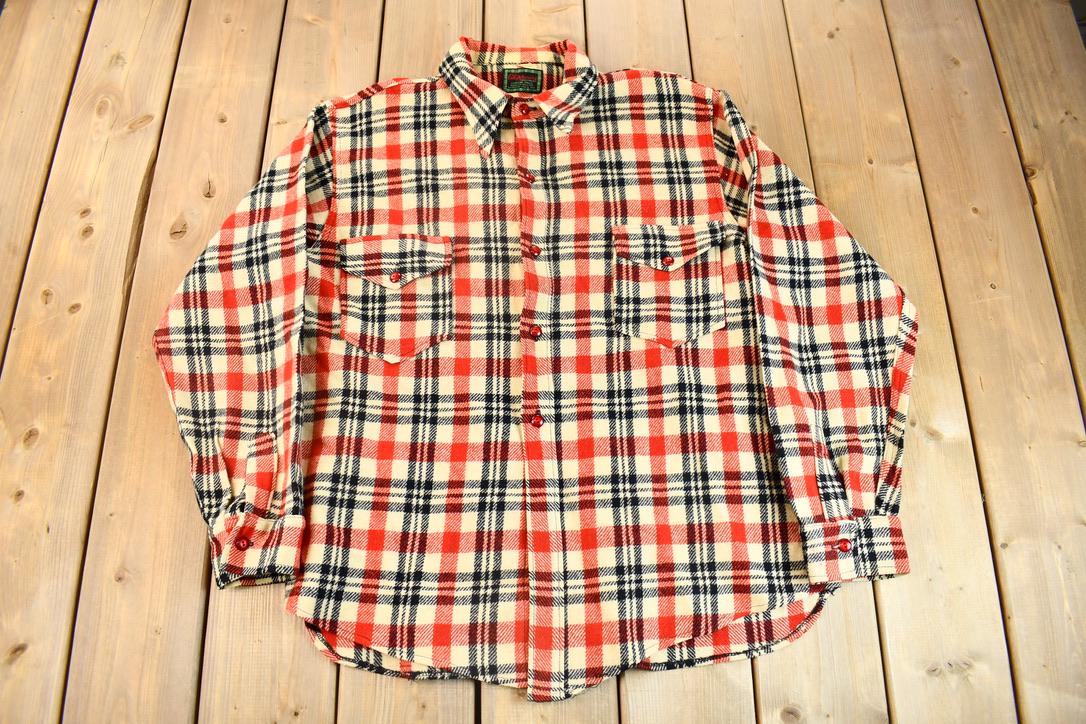 Vintage 1950s Chippewa Woolen Mills Plaid Button Up Flannel