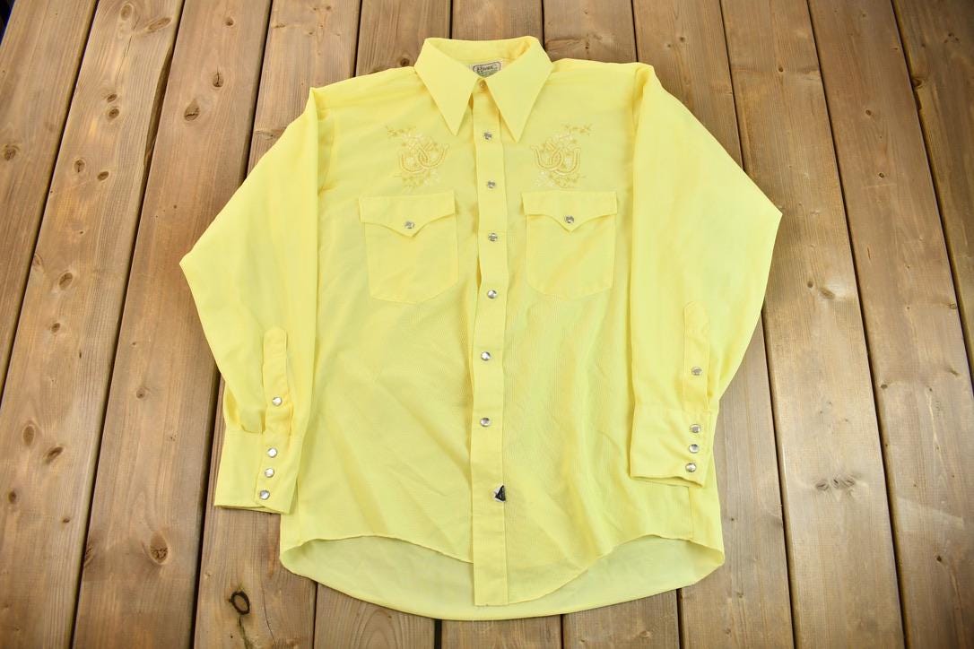 Vintage 1970s H BAR C California Ranch Wear Long Tail Button Up Shirt