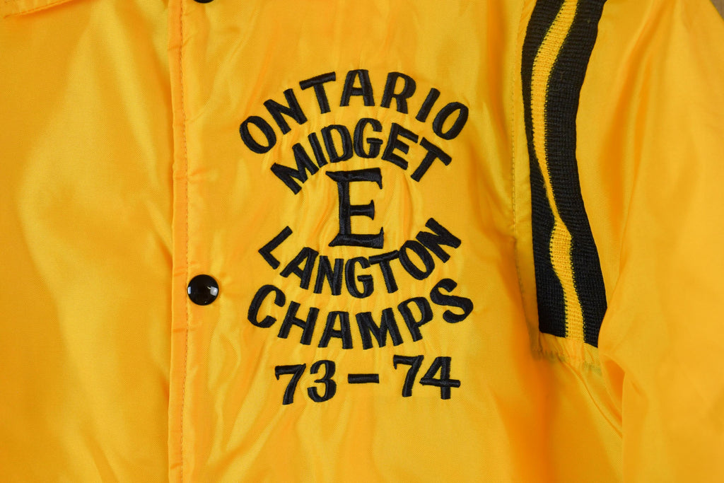 Vintage 1973 1974 Ontario Midget Langton Champs Satin Varsity Button Up Trainer Jacket Made In USA