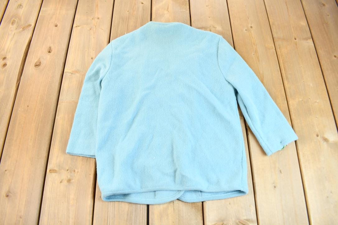 Vintage 1960s Glasgo Light Blue Knit Mohair Blend Cardigan Sweater