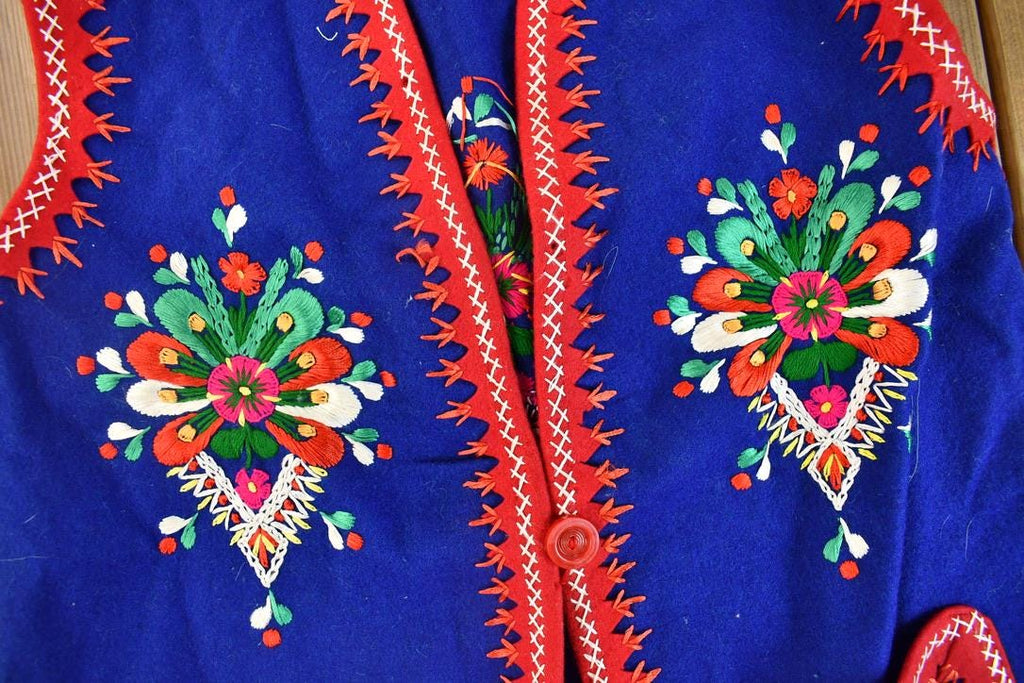 Vintage 1960s Hand Embroidered Floral Antique Vest