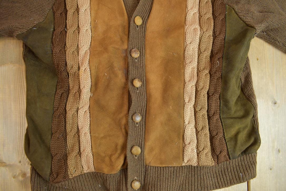 Vintage 1950s Wool 2 Ply Cable Knit Cardigan Sweater