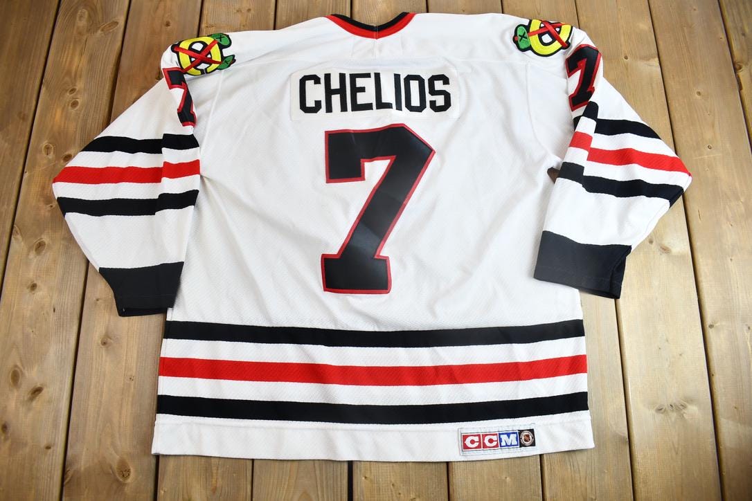 Vintage 1990s Chris Chelios #7 Chicago Blackhawks NHL CCM Hockey Jersey