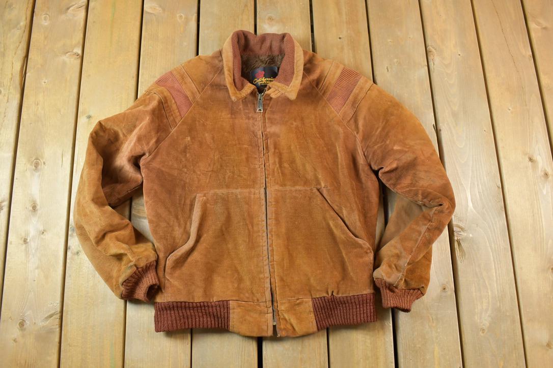 Vintage 1970s California Imperial Faux Fur Lined SuedeBomber Jacket Made In USA