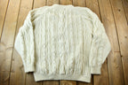 Vintage 1970s Hand Knit Cable Knit Crewneck Sweater