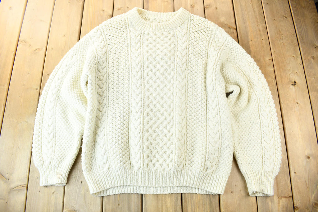 Vintage 1970s Hand Knit Cable Knit Crewneck Sweater