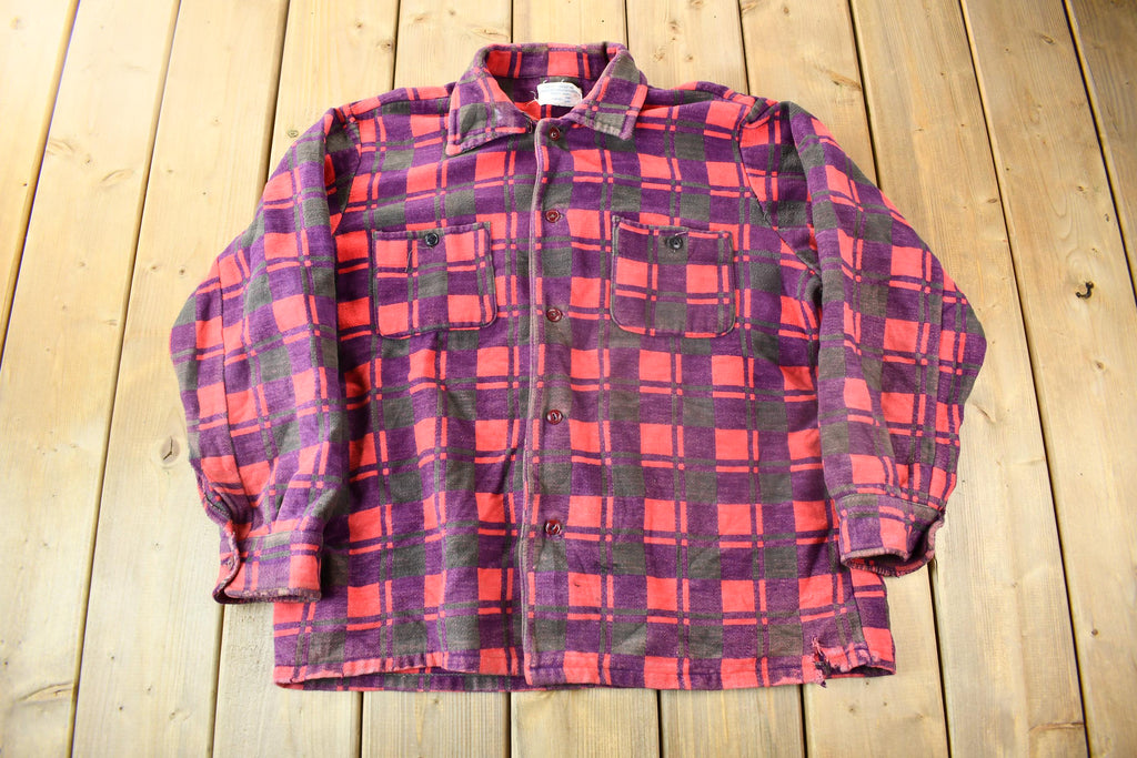 Vintage 1960s Button Up Plaid Flannel Trucker Shirt