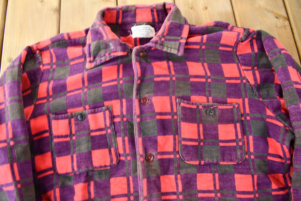 Vintage 1960s Button Up Plaid Flannel Trucker Shirt