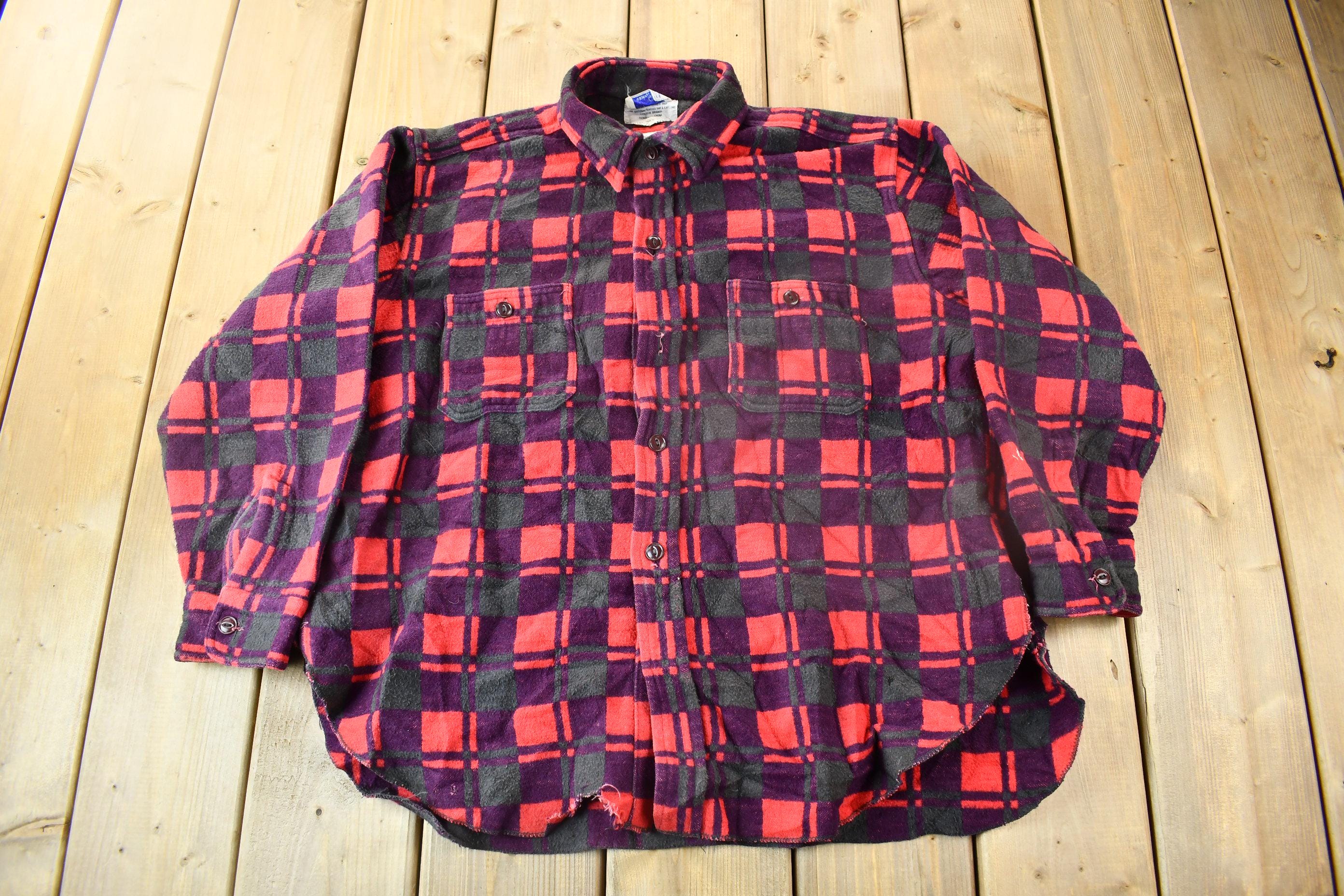 Vintage 1960s Champion Button Up Plaid Flannel Trucker Shirt