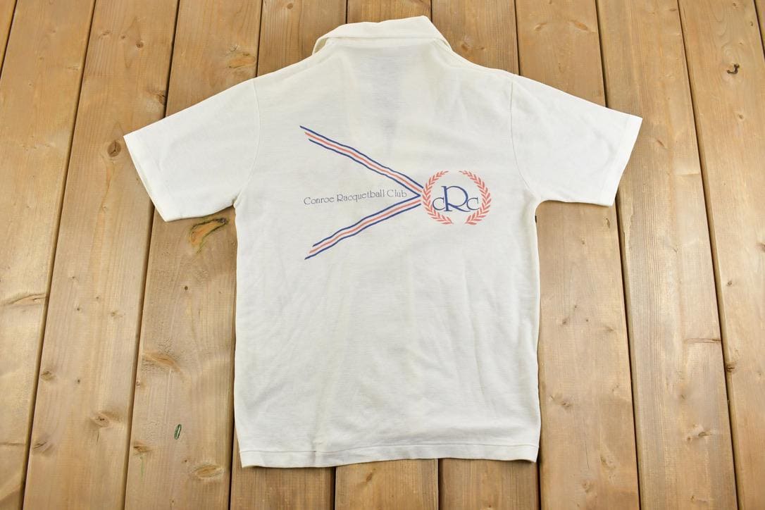 Vintage 1980s Conroe Racquetball Club Polo Souvenir T-Shirt