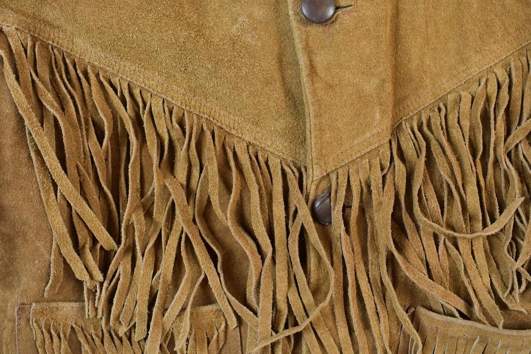Vintage 1970s Leather Western Fringe Jacket Made In USA