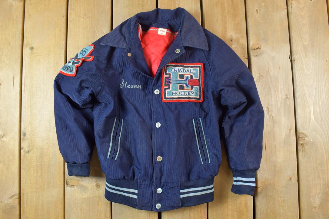 Vintage 1966 Youth Erindale Hockey Corduroy Button Varsity Zipper Lined Jacket Made In USA