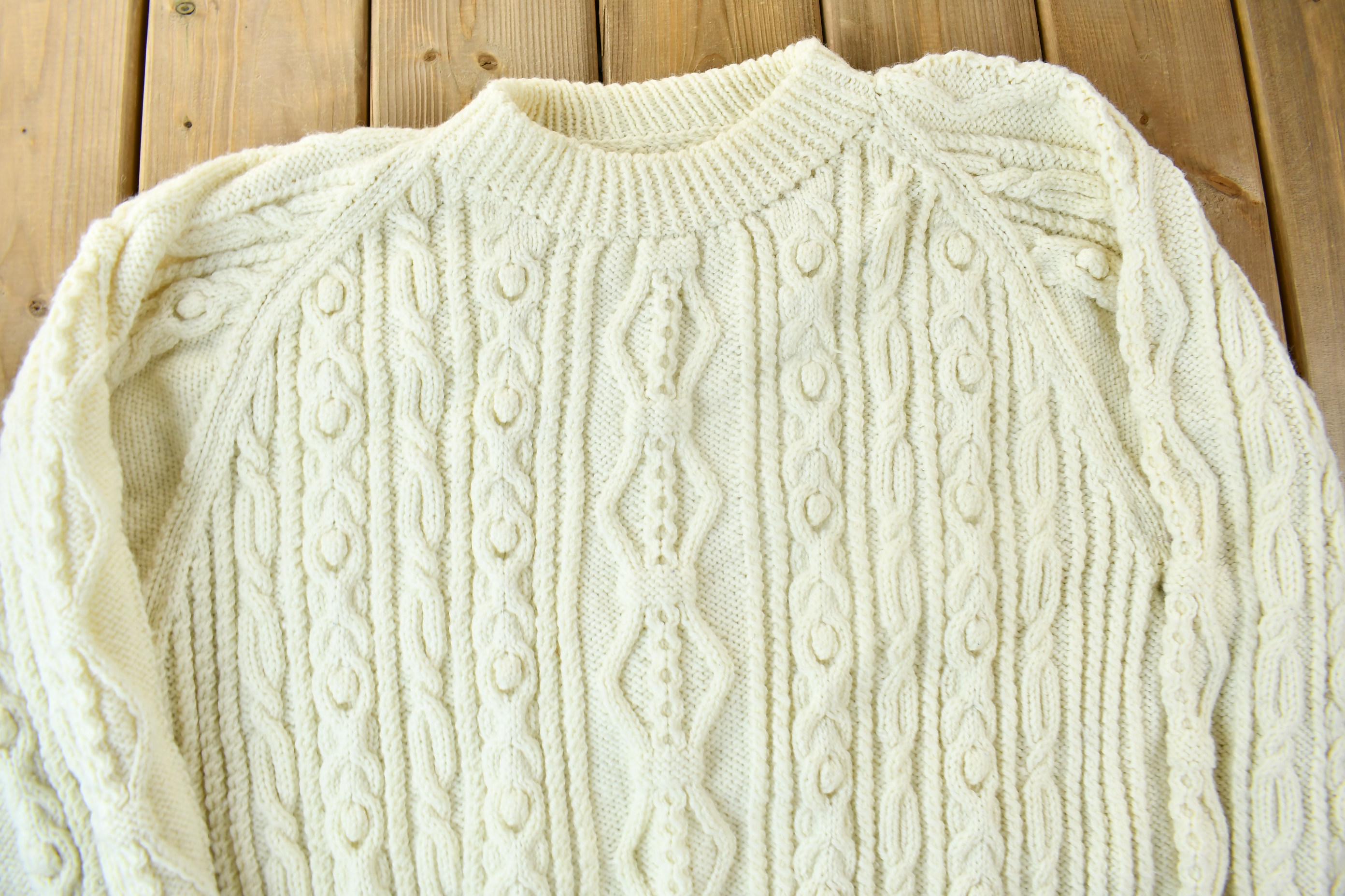 Vintage 1970s Hand Knit Cable Knit Crewneck Sweater
