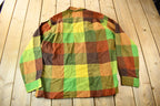 Vintage 1950s Green & Brown Plaid Wool Button Up Shirt