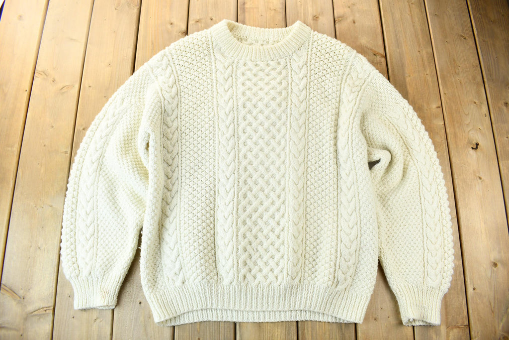 Vintage 1970s Hand Knit Cable Knit Crewneck Sweater