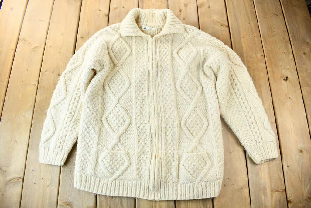 Vintage 1990s 3D Cable Knit Zip Up Hoodie