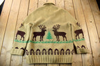 Vintage 1950s Hand-Knit Elk Theme Cowichan Sweater