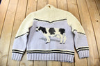 Vintage 1950s Hand-Knit Cow Theme Cowichan Sweater