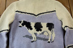 Vintage 1950s Hand-Knit Cow Theme Cowichan Sweater