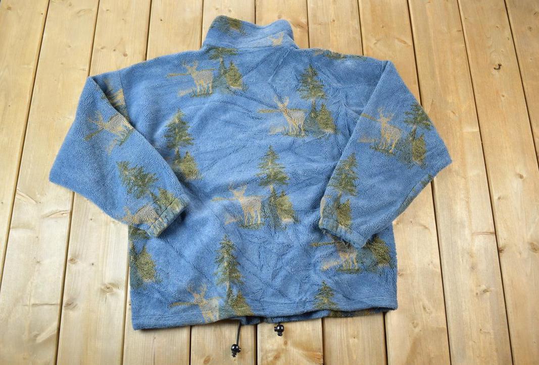 Vintage 1990s Obvious AOP Forest And Deer Fleece Sweater