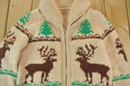 Vintage 1950s Hand-Knit Elk Theme Cowichan Sweater