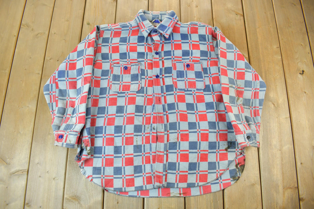 Vintage 1960s Champion Button Up Plaid Flannel Trucker Shirt