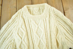 Vintage 1970s Hand Knit Cable Knit Crewneck Sweater