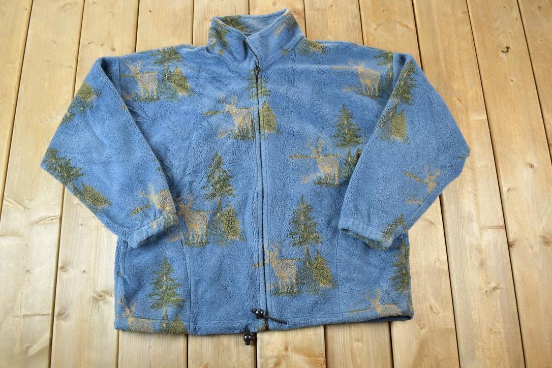 Vintage 1990s Obvious AOP Forest And Deer Fleece Sweater