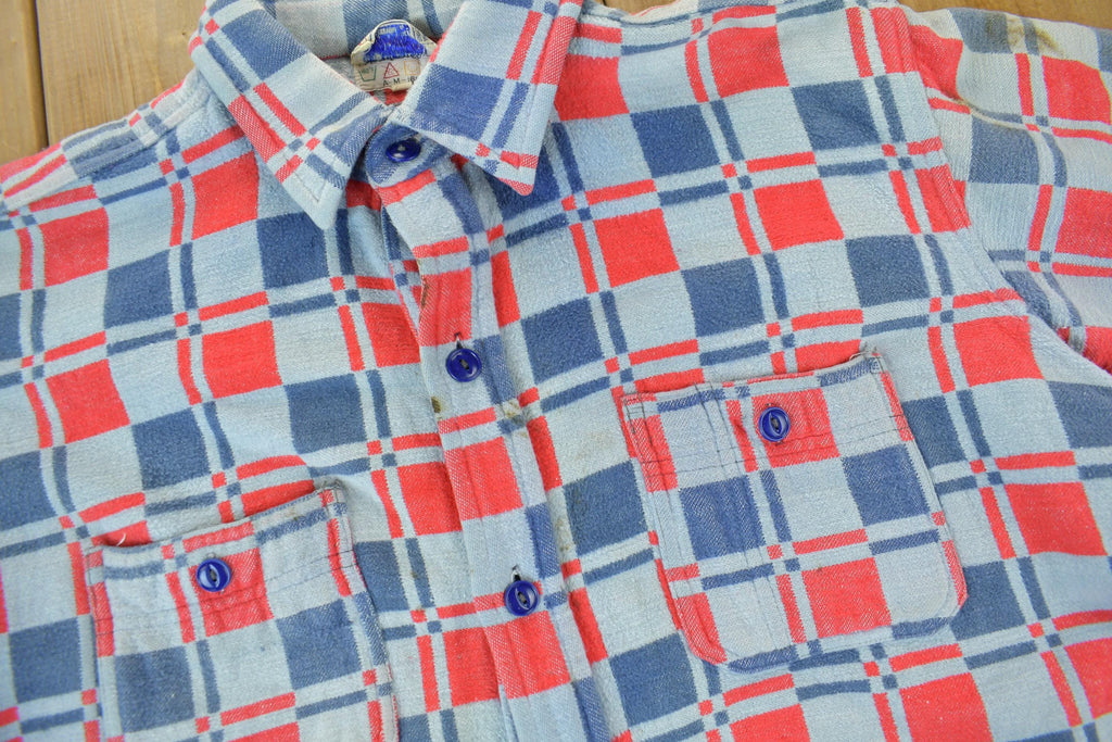 Vintage 1960s Champion Button Up Plaid Flannel Trucker Shirt