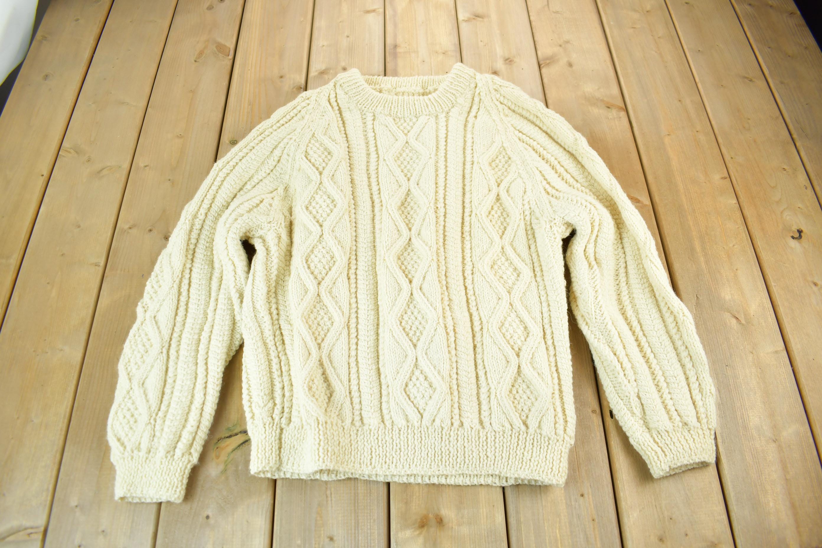 Vintage 1970s Hand Knit Cable Knit Crewneck Sweater